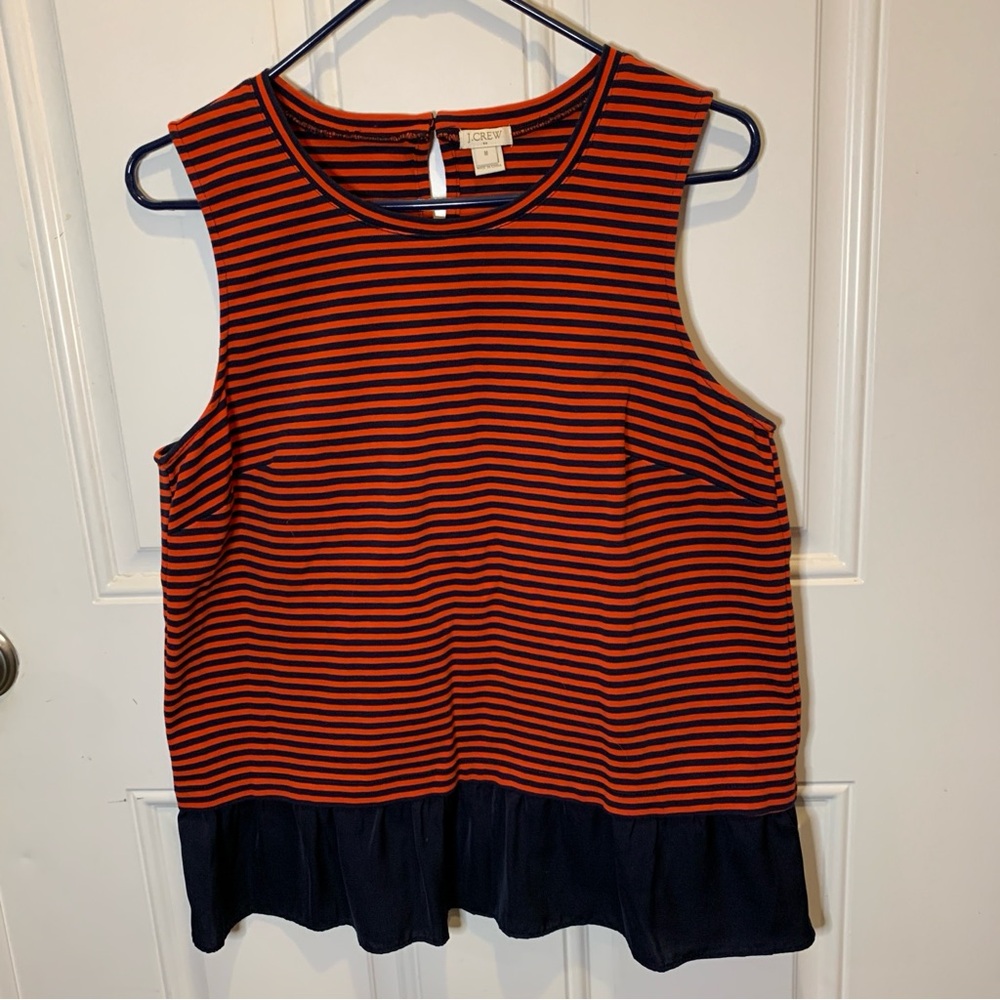J. Crew Flowy Peplum Tank Top Blouse with Woven Trim Keyhole Button Back Size M